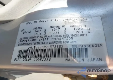 2002 Mazda Protege Dx/Es/Lx from USA, damaged, VIN JM1BJ225921572885